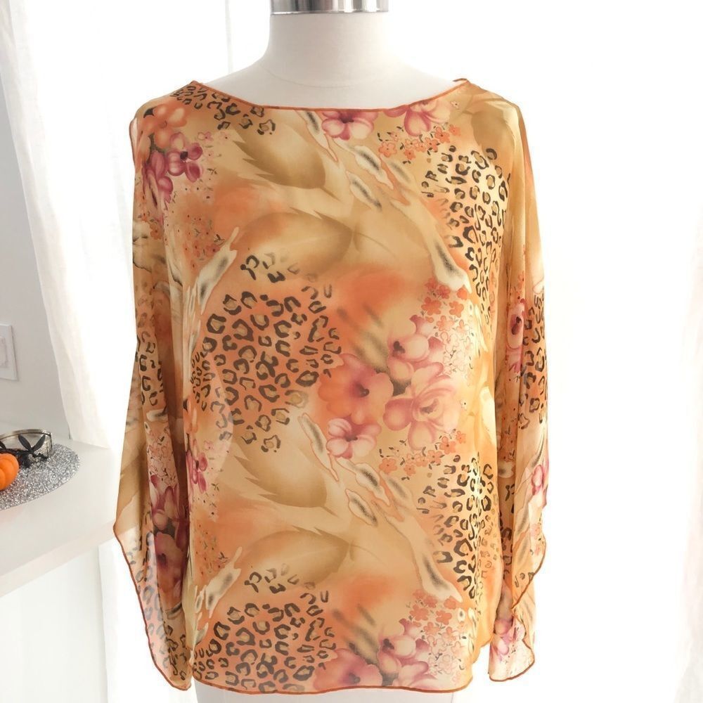 Chiffon Cold Shoulder Kimono Sleeve Sheer Blouse